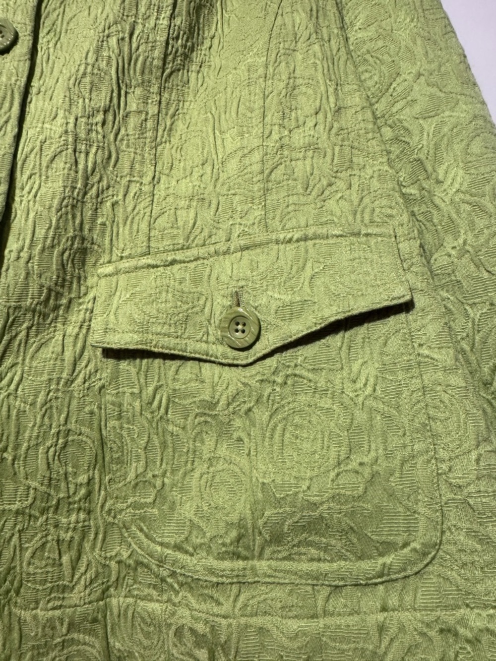 Coldwater Creek 18W Lime Green Jacquard Spring Jacket Pink Trim Preppy - Picture 5 of 9